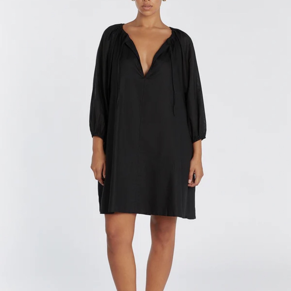 DISSH NADIA BLACK LINEN SMOCK DRESS